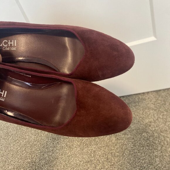 Carlos Falchi Red Leather Suede Wedge Heels Size 9 - Picture 8 of 8